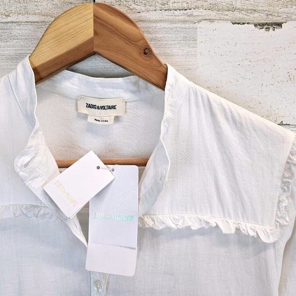 Zadig & Voltaire Ranil White Cotton Embroidered Dress XS Boho Chic Western Mini - Picture 14 of 16